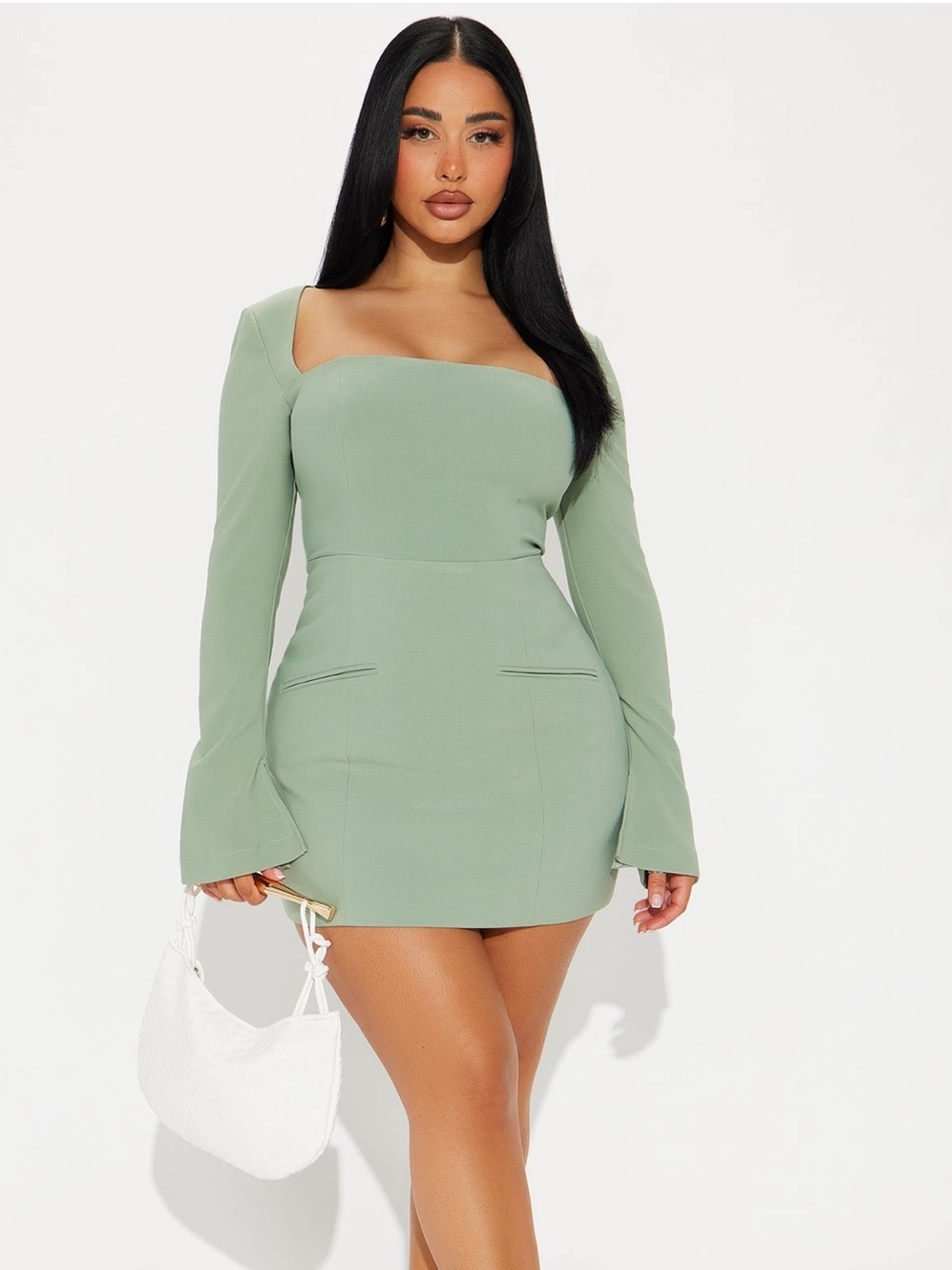 Fashion Nova Blaire Square Neck Mini Dress - Sage Green